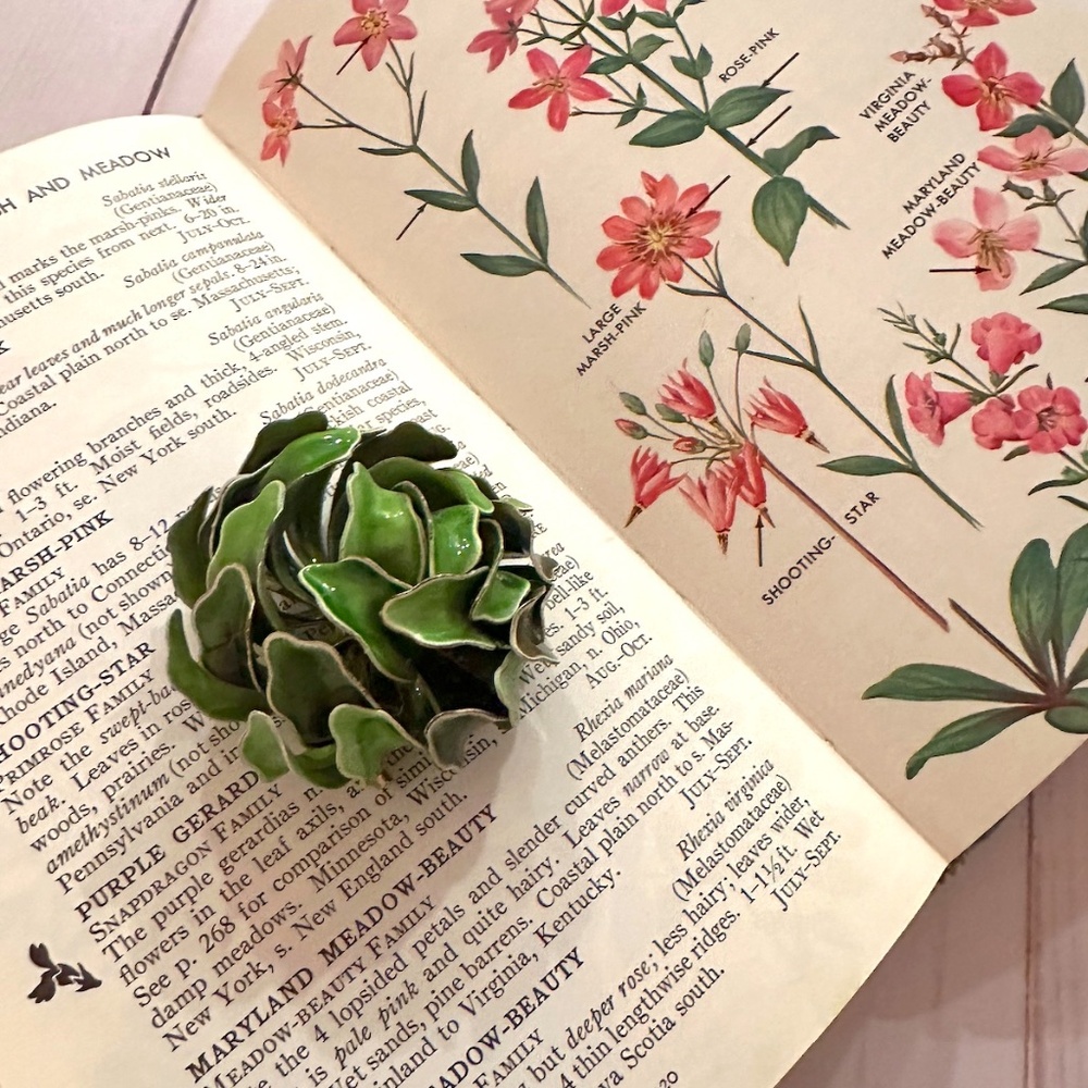 Vintage Green Enamel Chrysanthemum Flower Brooch, Pin